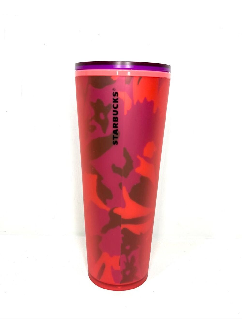 Starbucks Floral Tumbler Cold Cup Pink Red Purple Reusable Cup w/ Lid No Straw